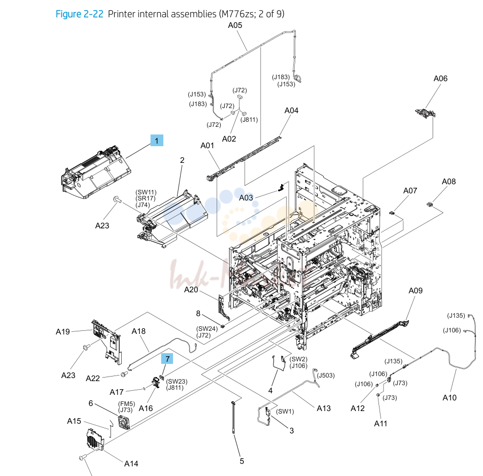 21. Parts and diagrams: Printer internal assemblies (M776zs; 2 of 9)