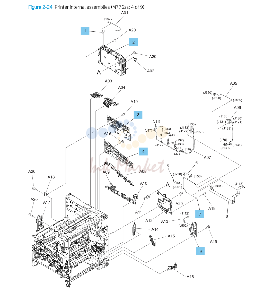 22. Parts and diagrams: Printer internal assemblies (M776zs; 4 of 9)