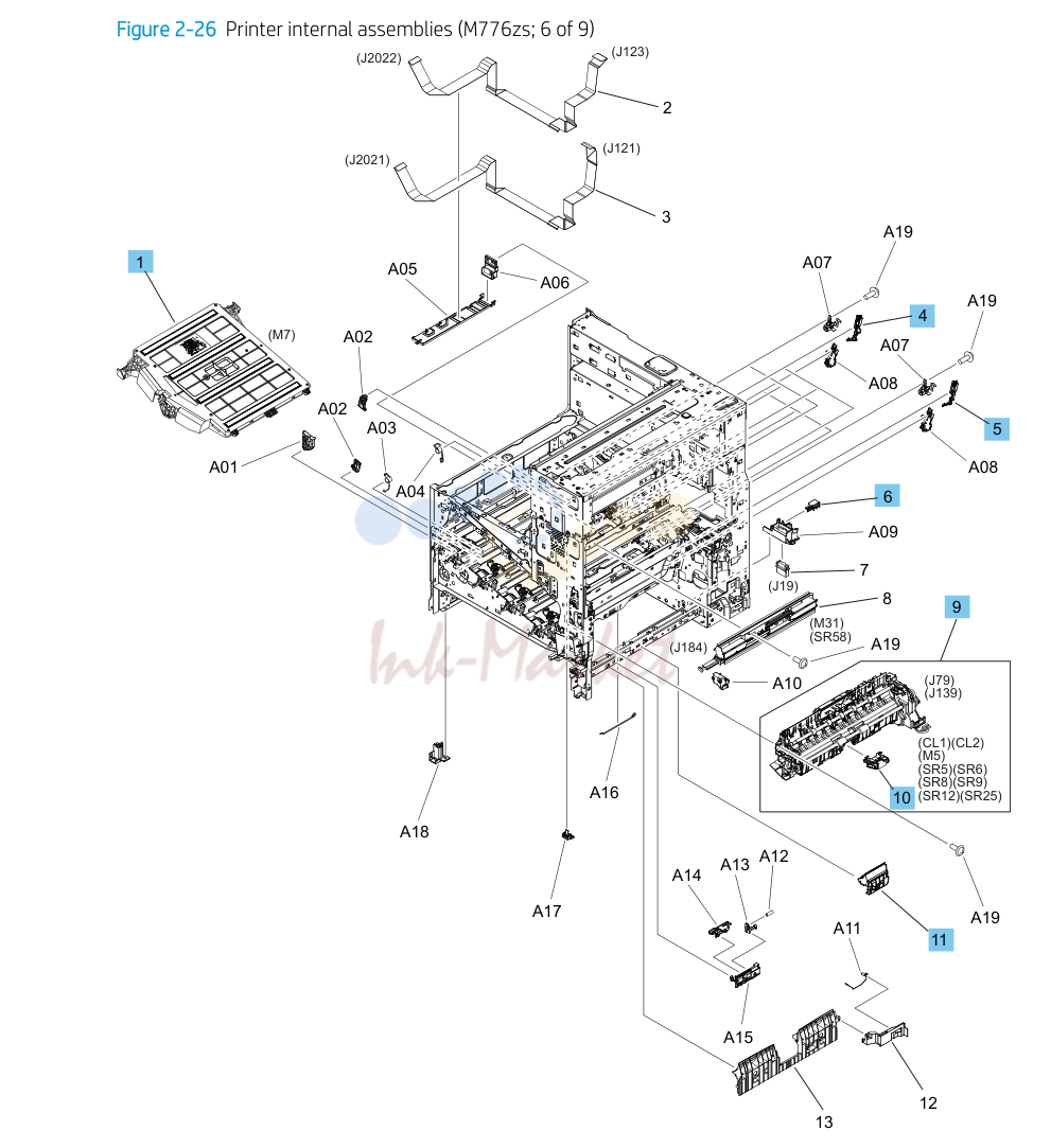 24. Parts and diagrams: Printer internal assemblies (M776zs; 6 of 9)
