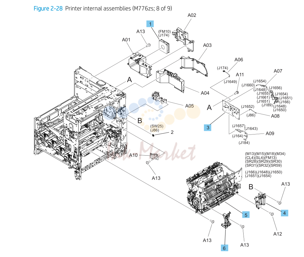 26. Parts and diagrams: Printer internal assemblies (M776zs; 8 of 9)