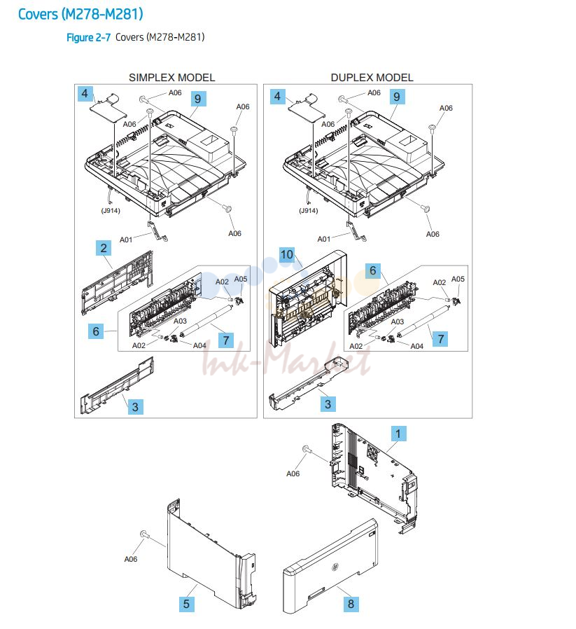 17. HP M278-M281 Cover panels, doors