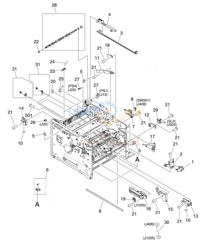 8. HP M3027 M3035 Internal assemblies 5 of 5 printer parts diagram