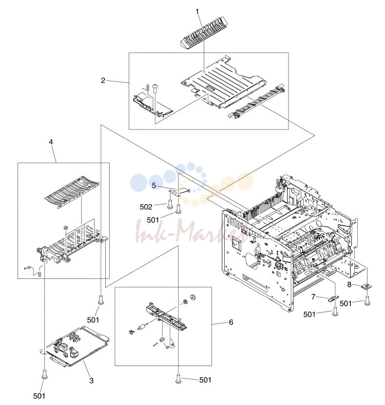 6. HP M3027 M3035 Internal assemblies 3 of 5 printer parts diagram