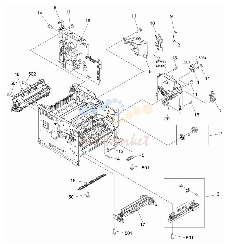 7. HP M3027 M3035 Internal assemblies 4 of 5 printer parts diagram