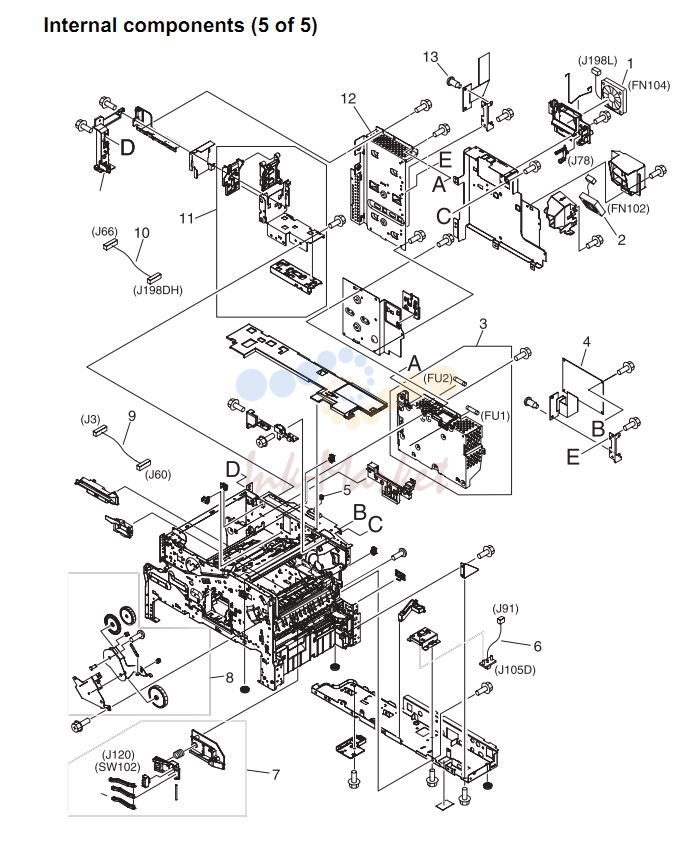 12. HP 4345 Q3942A 4345x Q3943A 4345xs Q3944A 4345xm Q3945A Internal components 5 or 5