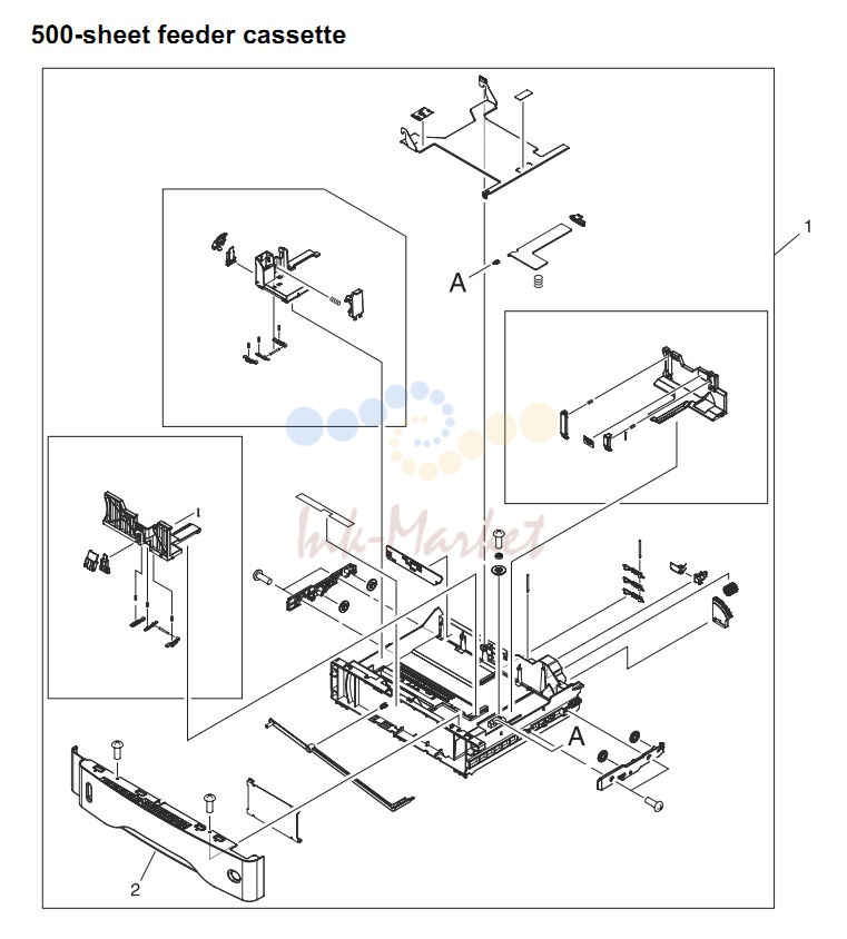 21. HP 4345 Q3942A 4345x Q3943A 4345xs Q3944A 4345xm Q3945A 500 sheet feeder cassette
