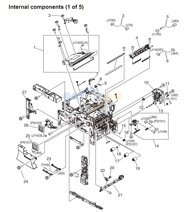8. HP 4345 Q3942A 4345x Q3943A 4345xs Q3944A 4345xm Q3945A Internal components 1 or 5