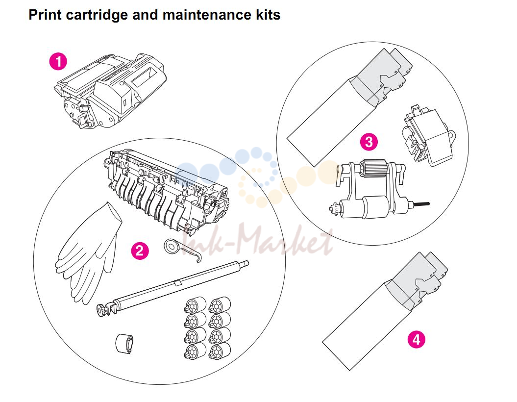 5. HP 4345 Q3942A 4345x Q3943A 4345xs Q3944A 4345xm Q3945A Print cartridge and maintenance kits
