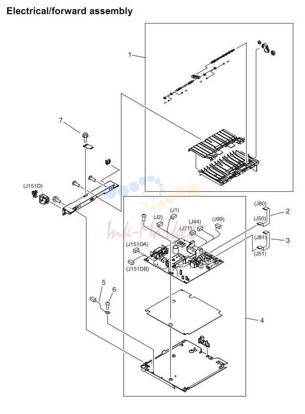 13. HP 4345 Q3942A 4345x Q3943A 4345xs Q3944A 4345xm Q3945A Electrical forward assembly