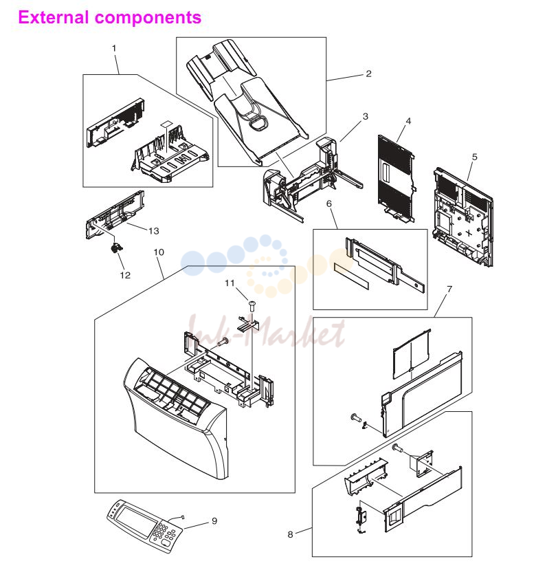 6. HP 4345 Q3942A 4345x Q3943A 4345xs Q3944A 4345xm Q3945A External Covers, Panels and doors