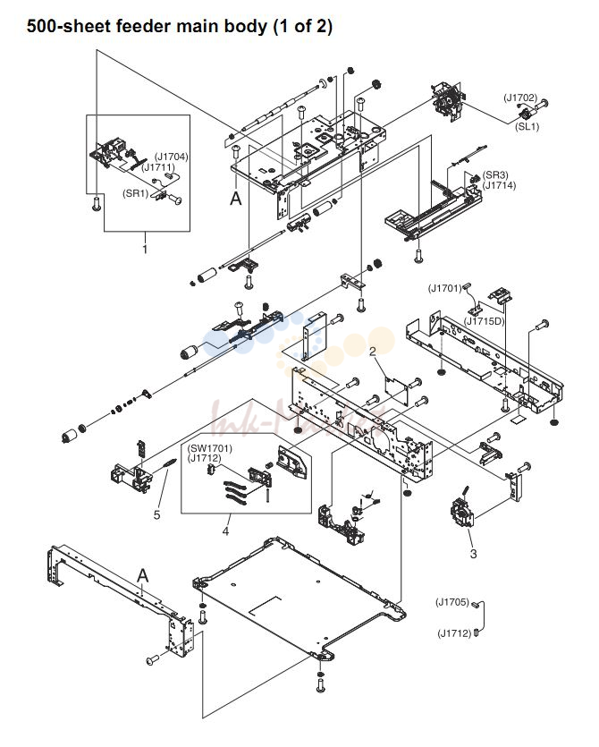 20. HP 4345 Q3942A 4345x Q3943A 4345xs Q3944A 4345xm Q3945A 500 sheet feeder main body 1 of 2