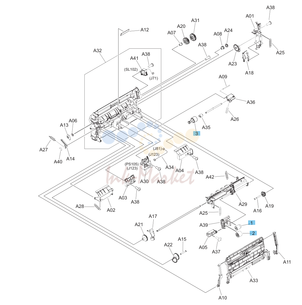 7. Multi-purpose (Tray 1) pickup assembly