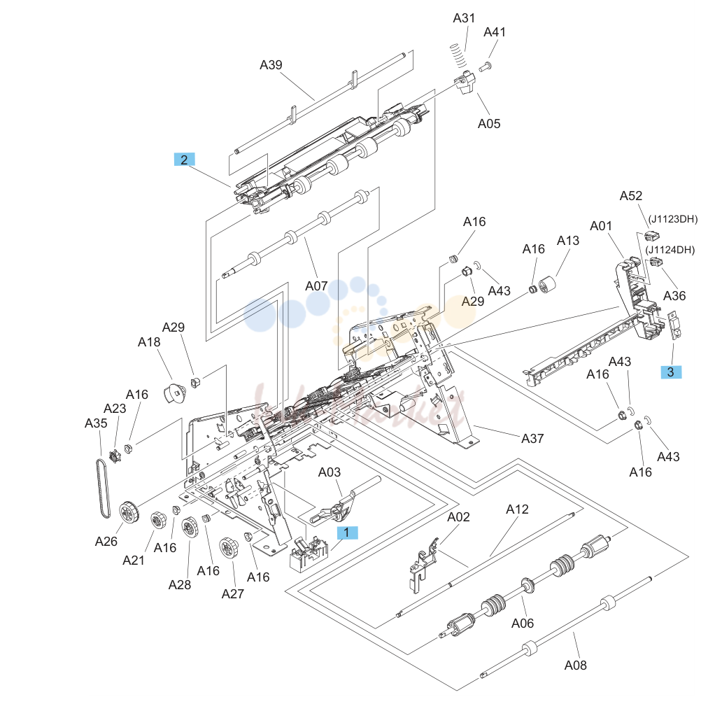 23. Stapler/stacker middle assembly (1 of 2)