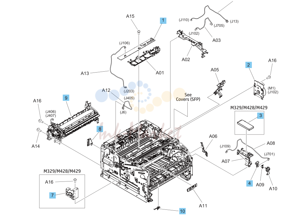 4. Internal components, printer base (2 of 3)