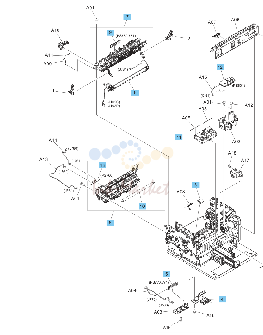 6. Internal components, printer base (2 of 3; SFP)1