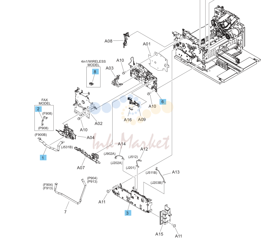 8. Internal components, printer base (1 of 3; MFP)1