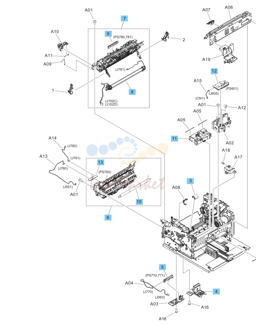 9. Internal components, printer base (2 of 3; MFP)1