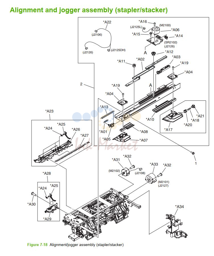 HP M5025 M5035 Alignment and jogger stapler stacker assembly