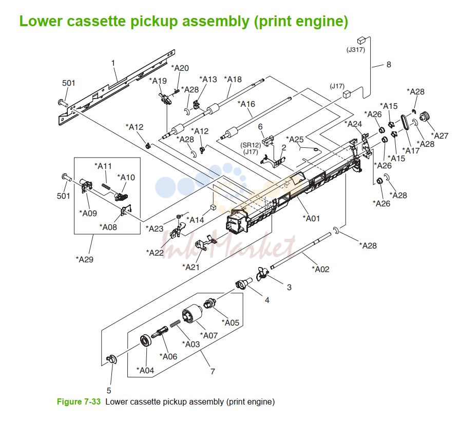 HP M5025 M5035 Lower Cassette pickup print engine