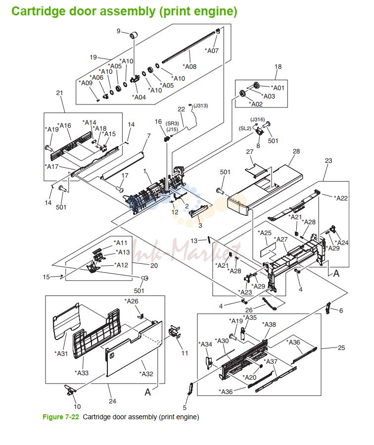 HP M5025 M5035 Cartridge door assembly