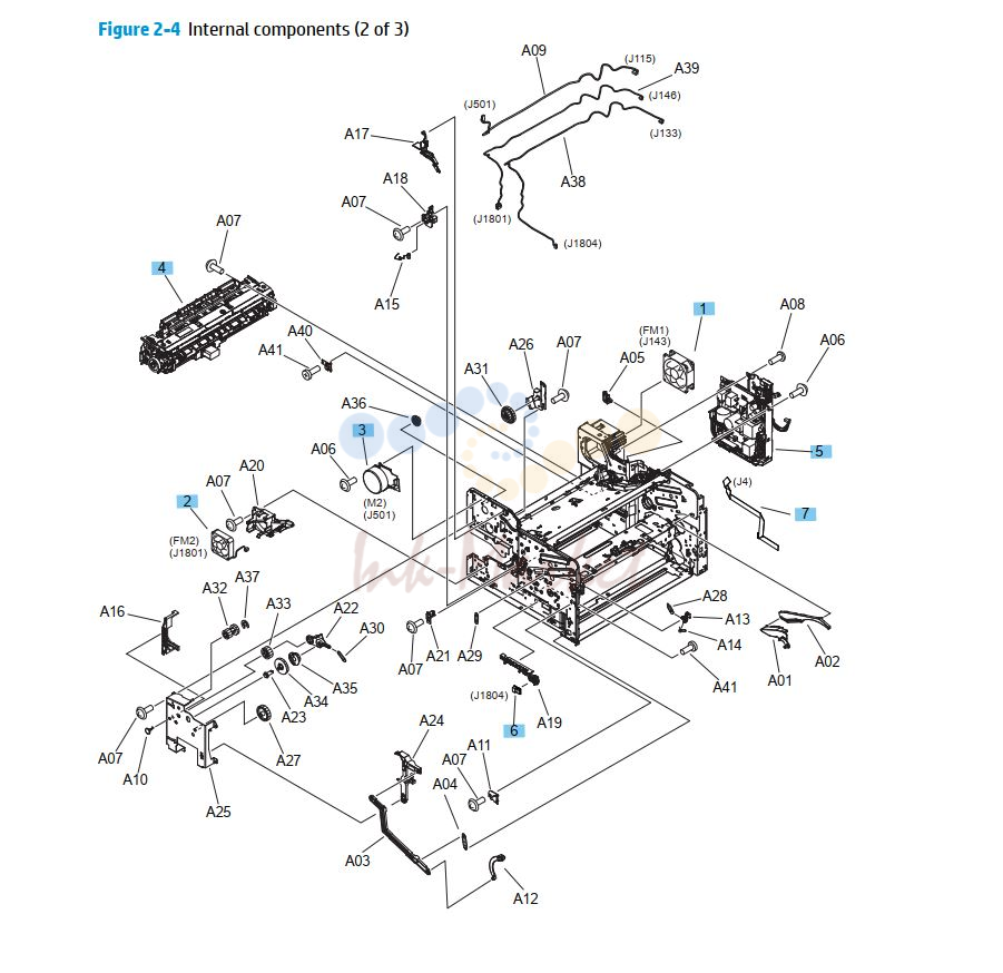 HP M701 M706 Internal assemblies 2 of 3 printer parts diagram