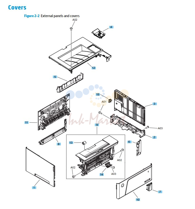 HP M701 M706 Covers, Panels and doors diagram printer parts diagram
