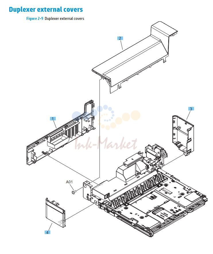 HP M701 M706 Duplexer external covers printer parts diagram