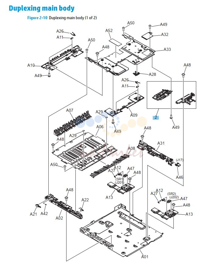HP M701 M706 Duplexer main body printer parts diagram