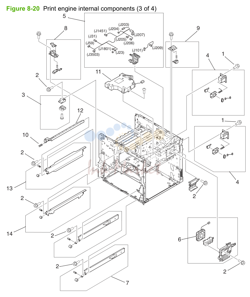 14. Figure 8-20 Print engine internal components (3 of 4)
