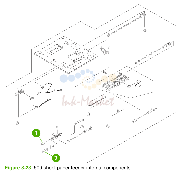 15. Figure 8-23 500-sheet paper feeder internal components