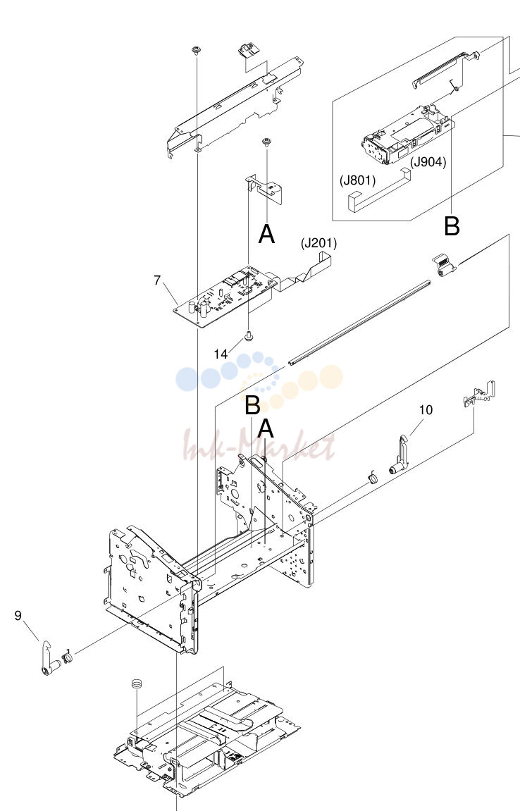 12. Figure 7-21 Internal components, printer (product base) (2 of 3)
