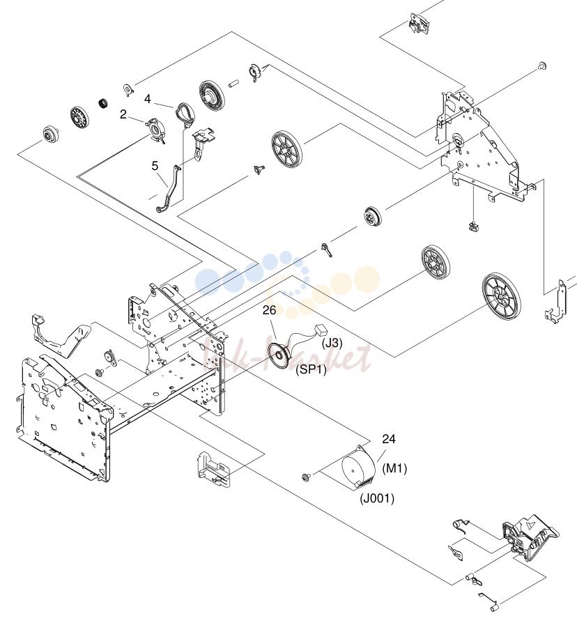 13. Figure 7-22 Internal components, printer (product base) (3 of 3)