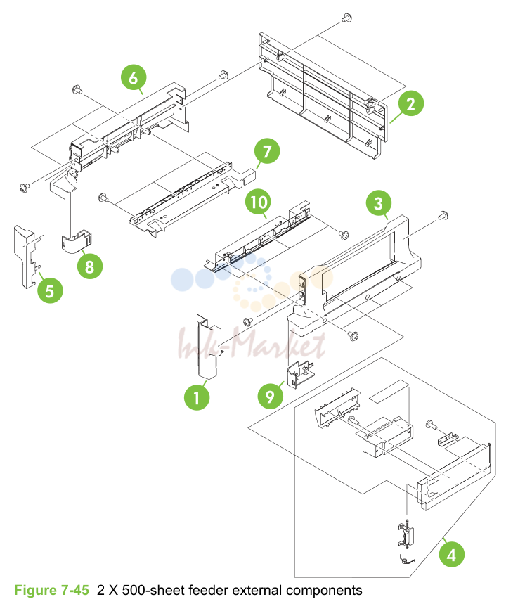 23. Figure 7-45 2 X 500-sheet feeder external components