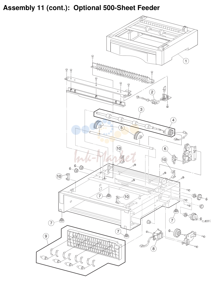 13. Assembly 11 (cont.): Optional 500-Sheet Feeder