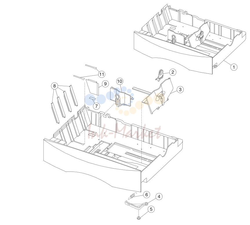 9. Assembly 13: 500-sheet integrated tray
