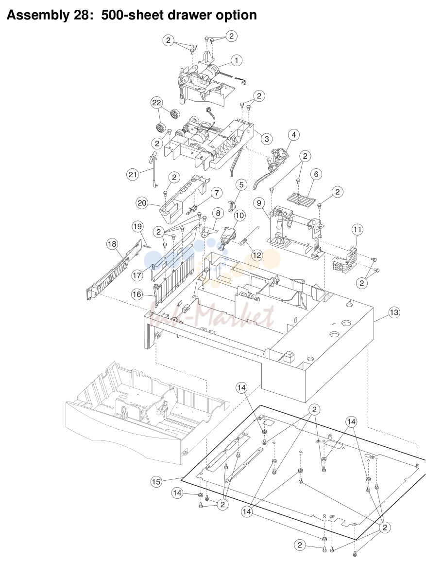 23. Assembly 28: 500-sheet drawer option