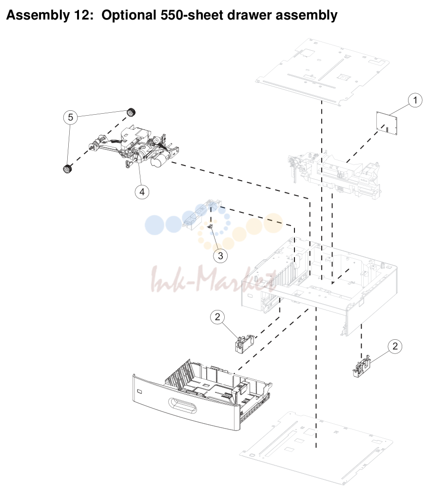 14. Assembly 12: Optional 550-sheet drawer assembly