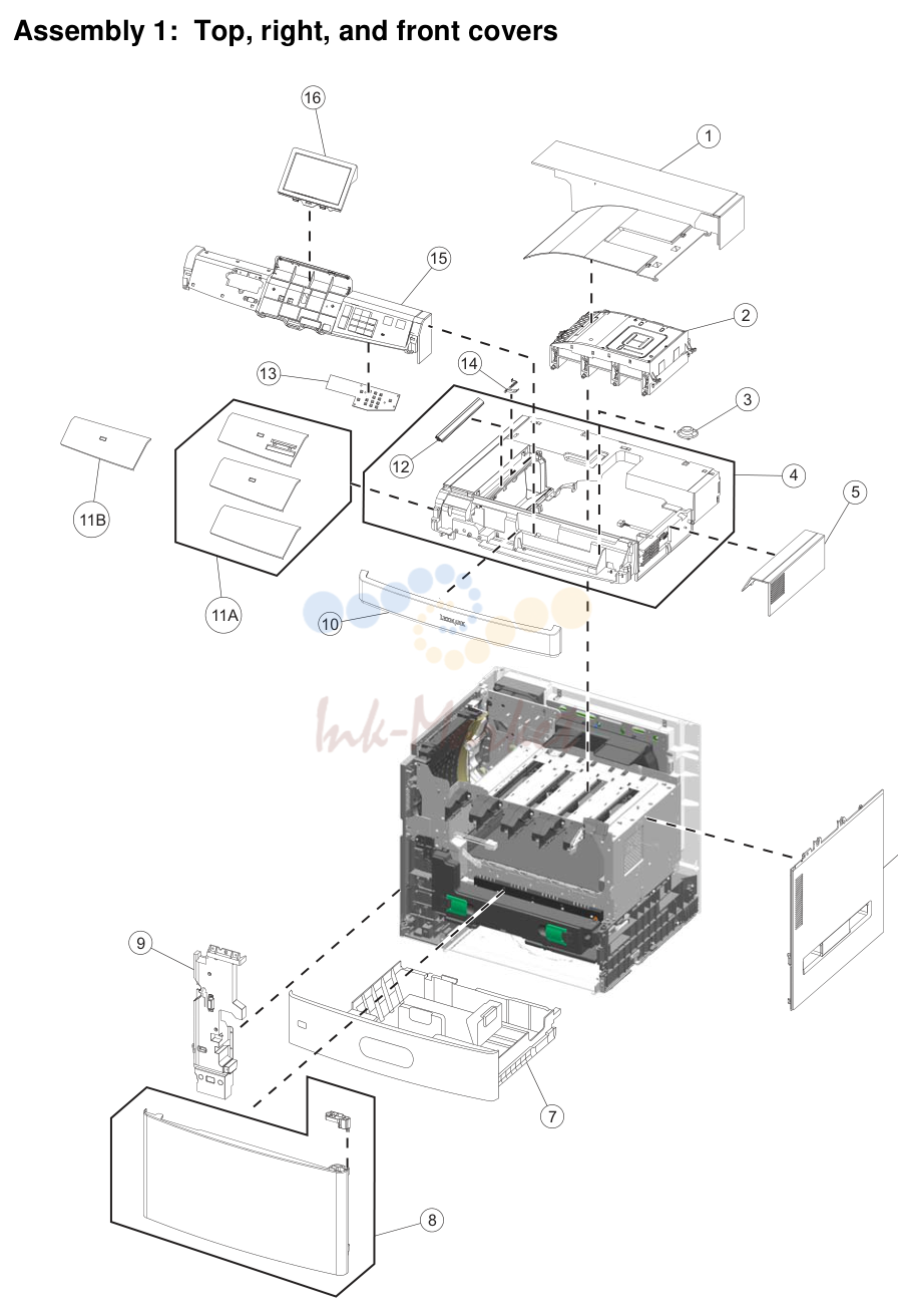 1. Assembly 1: Top, right, and front covers