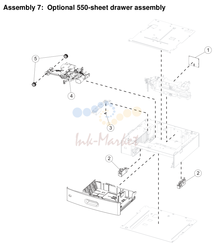 8. Assembly 7: Optional 550-sheet drawer assembly