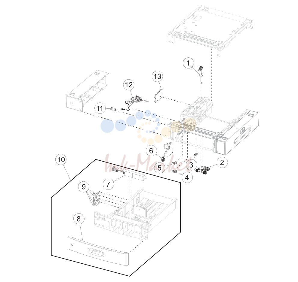 21. Assembly 22: 550-sheet tray option (MX810, MX811, MX812)
