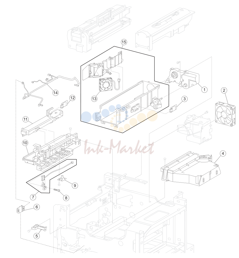 10. Assembly 12: Printhead, cartridge guides, and fans