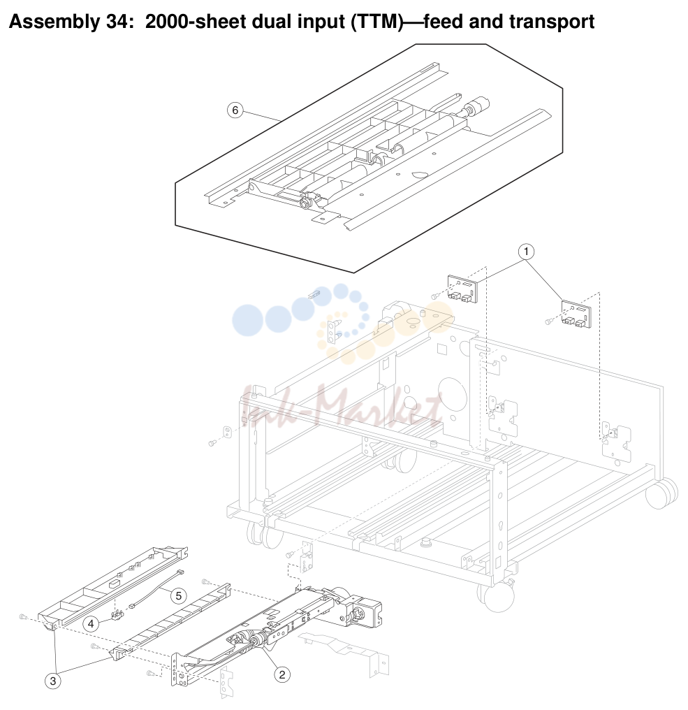 35. Assembly 34: 2000-sheet dual input (TTM)-feed and transport