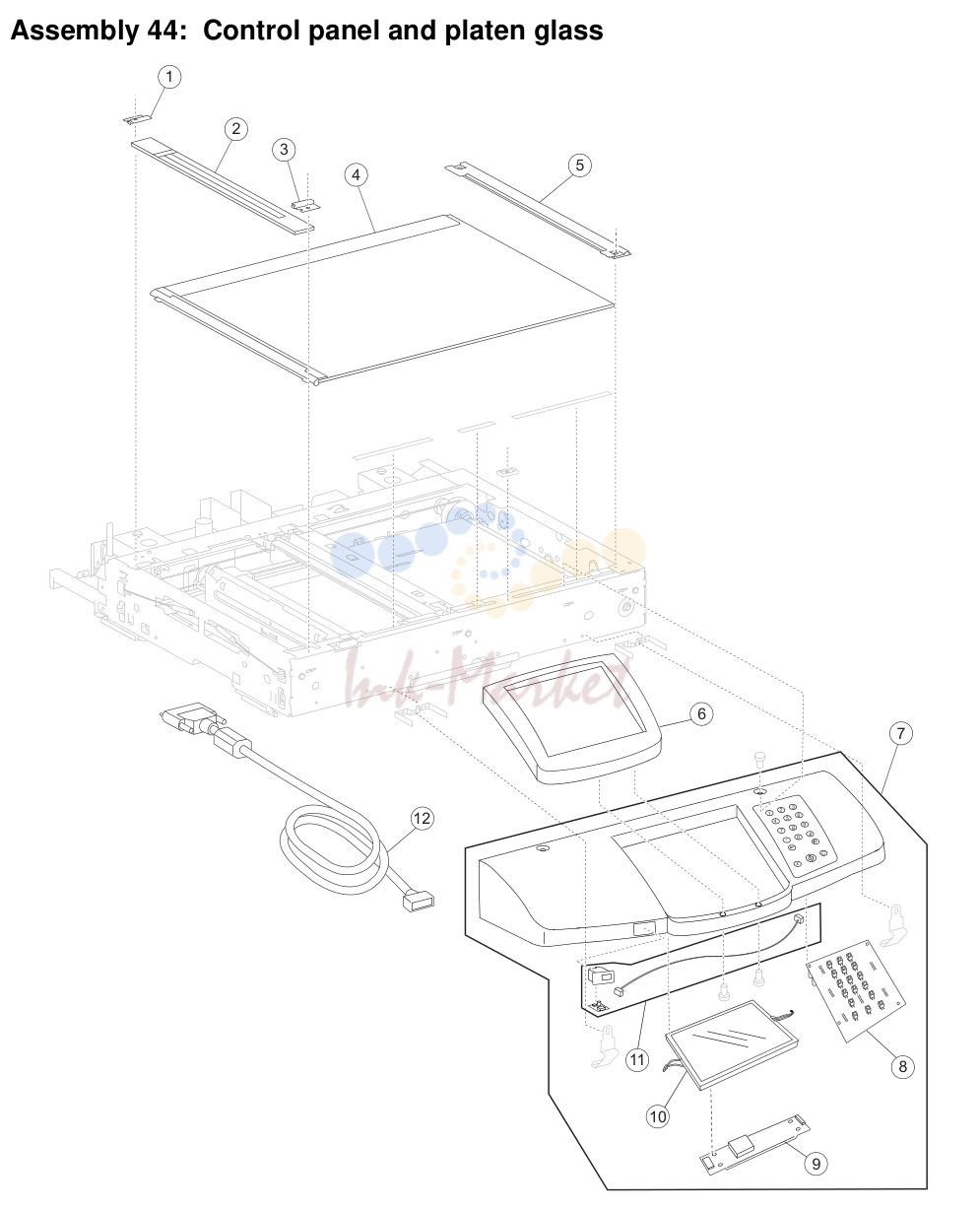 15. Assembly 44: Control panel and platen glass