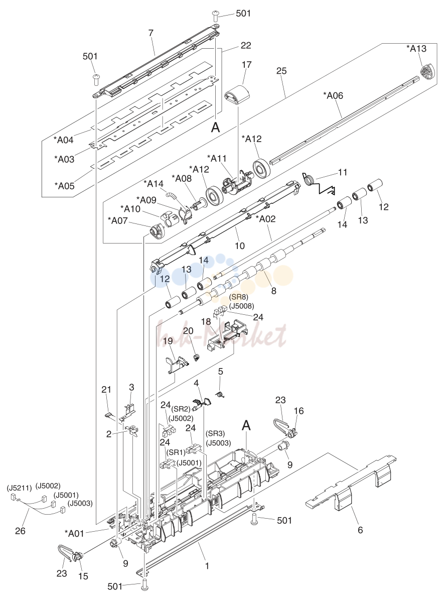 11. Figure 7-15 Paper pick-up feeder assembly for Tray 2