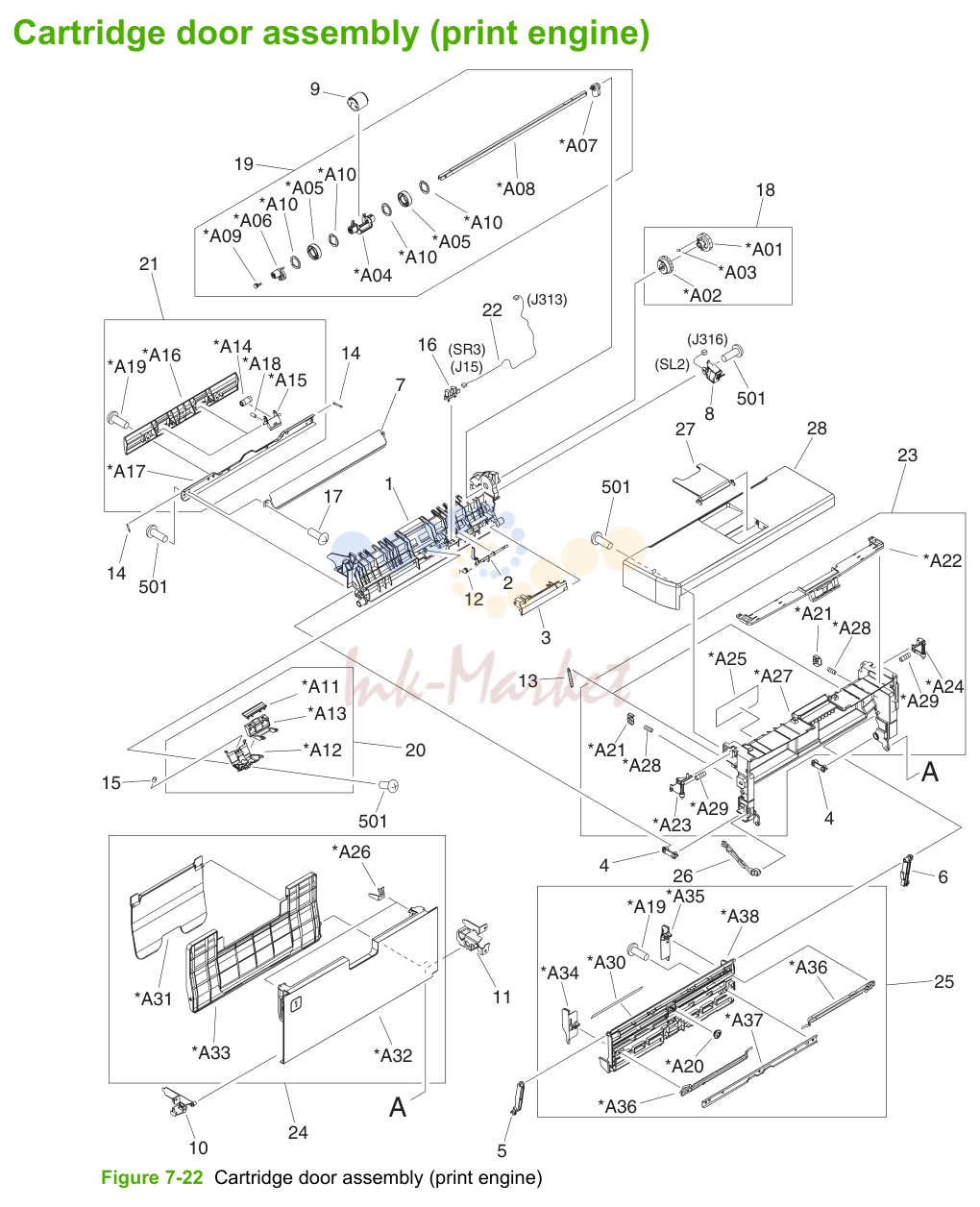 16. Cartridge door assembly (print engine)