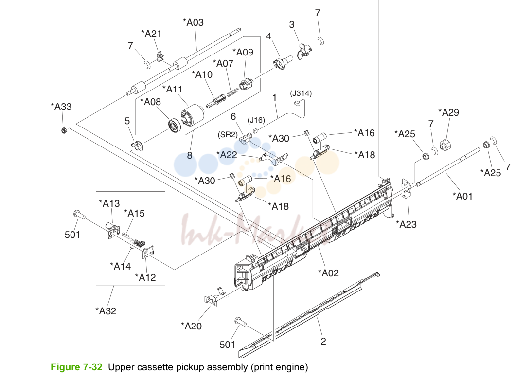 21. Upper cassette pickup assembly (print engine)