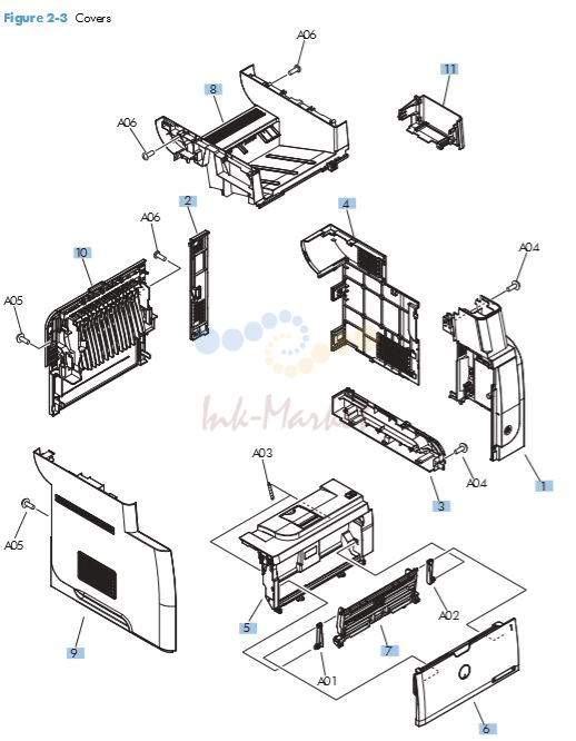HP M521 Covers, Panels and doors printer parts diagram