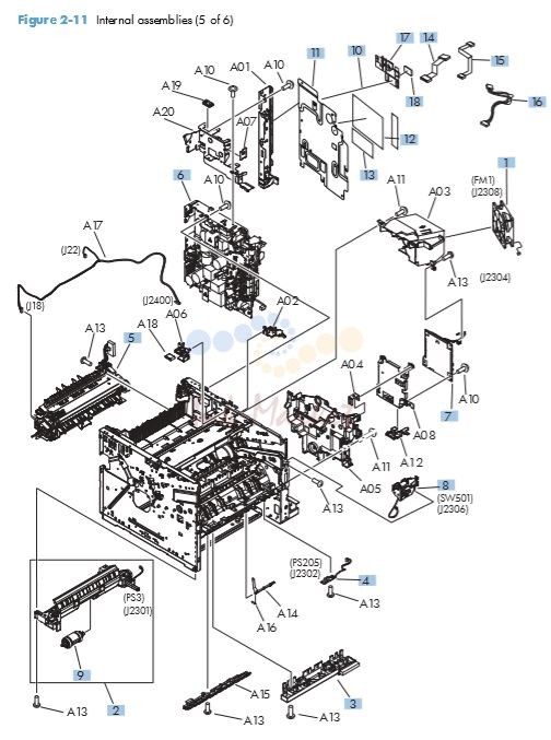HP M521 M525 Internal assemblies 5 of 6 printer parts diagram