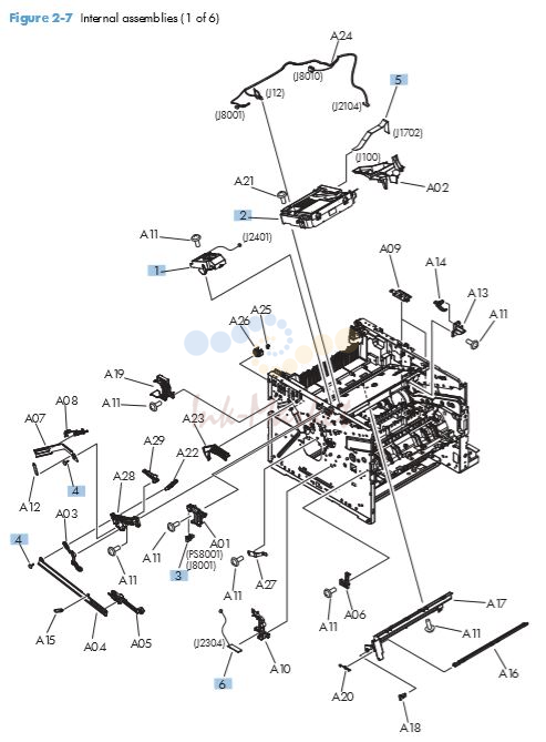 HP M521 M525 Internal assemblies 1 of 6 printer parts diagram