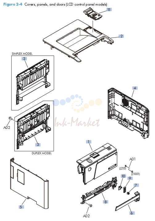 HP M401 M425 Covers, Panels and doors diagram 1 of 2 printer parts diagram